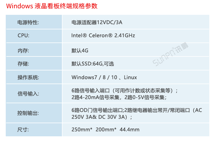 車間目視化LCD電子看板終端參數(shù)