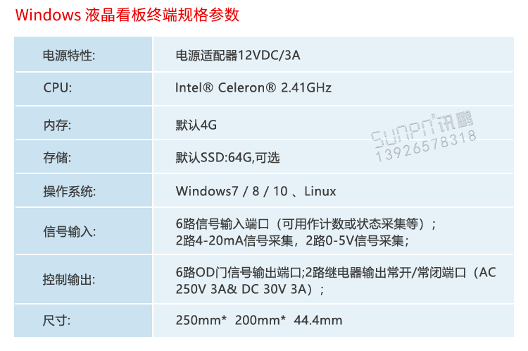液晶看板配套硬件參數(shù)