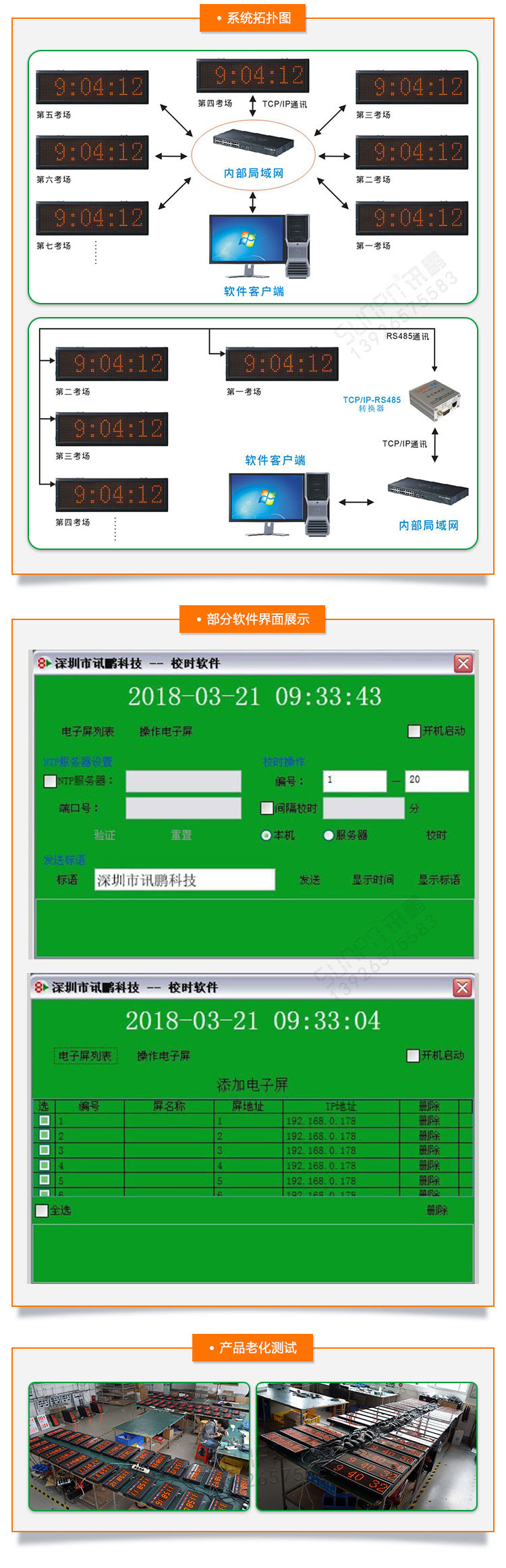 學校醫院點陣電子鐘系統拓撲圖