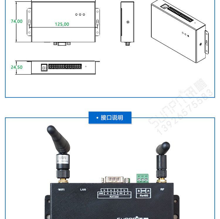 工業物料網網關產品尺寸