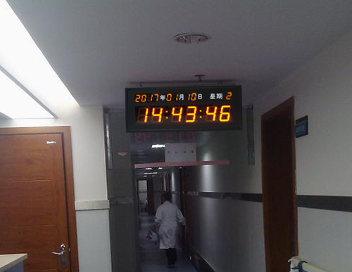 醫院NTP時鐘系統-雙面LED電子鐘走廊吊頂網絡同步時鐘-肇慶人民醫院案例