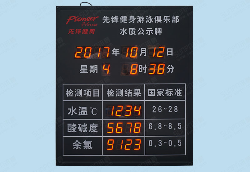 游泳池水質在線監測系統-水溫余氯PH值傳感器實時在線檢測儀與LED顯示屏數據通訊對接