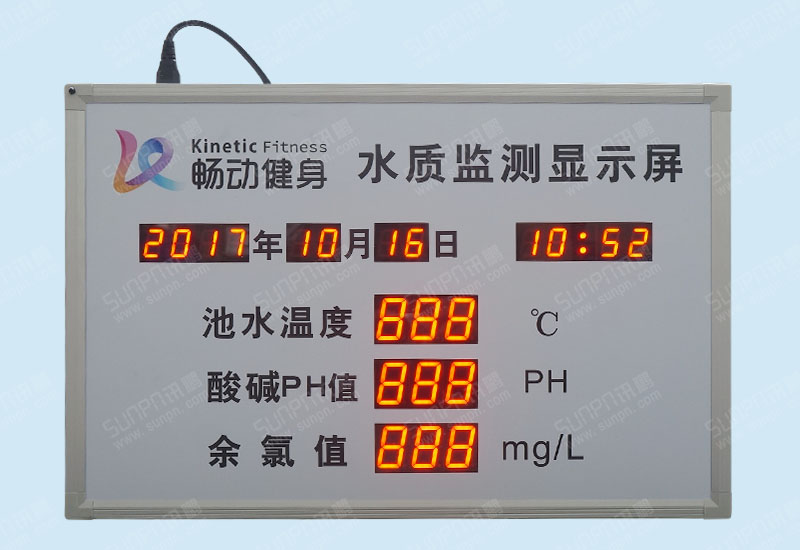 游泳館水質實時監測系統LED顯示屏-池水溫度酸堿度余氯ph值ORP高精度傳感器采集儀