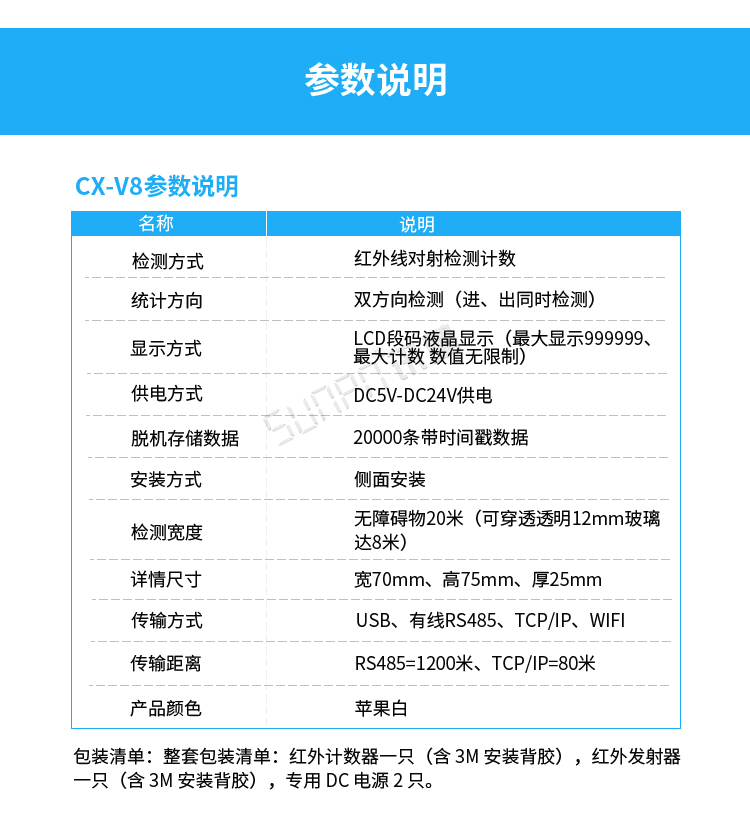客流量計數器產品參數 客流量計數器產品參數