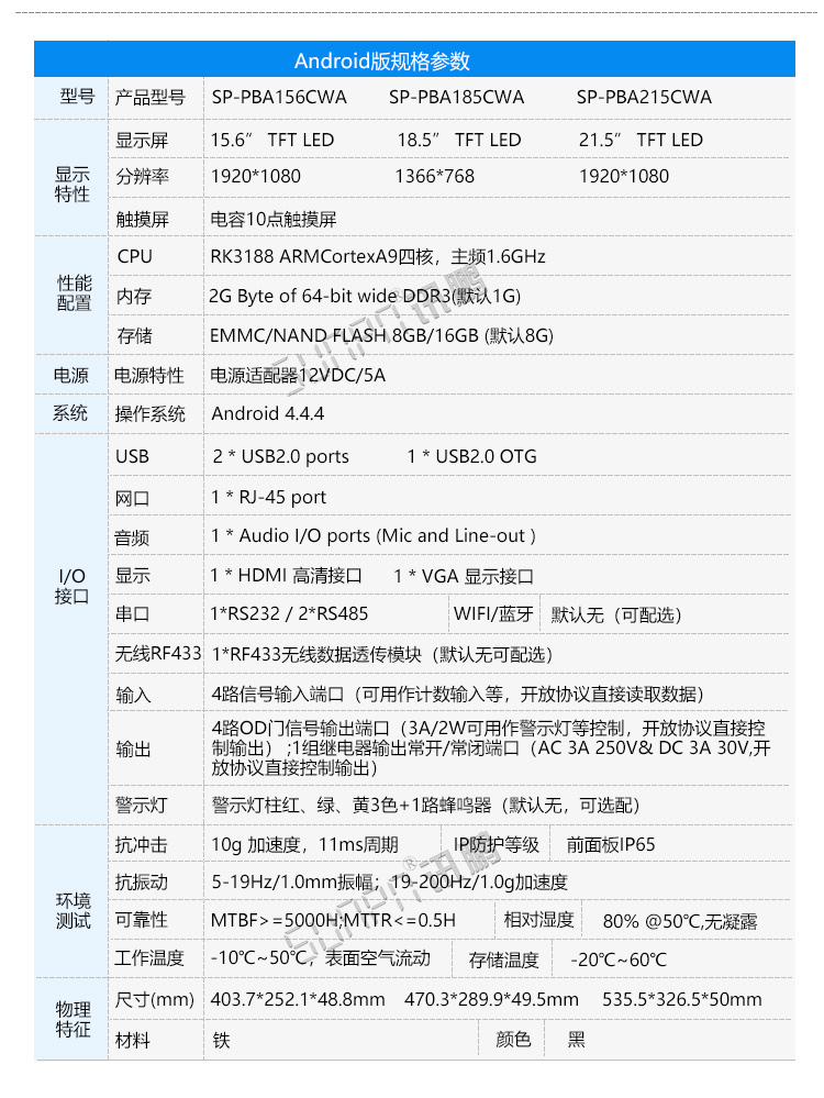 工業一體機參數