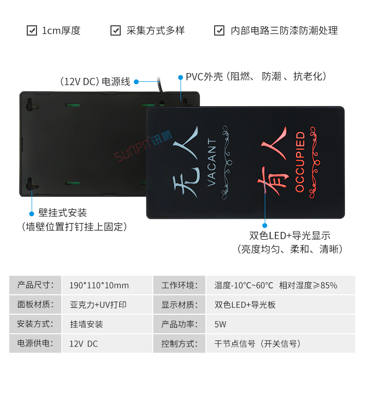 廁所有人無人顯示牌產品參數