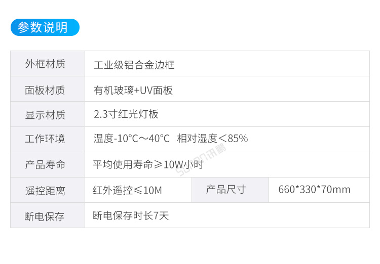 客流量計數屏產品參數