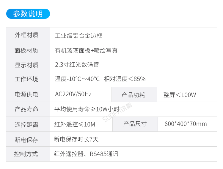 LED溫濕度屏產品參數