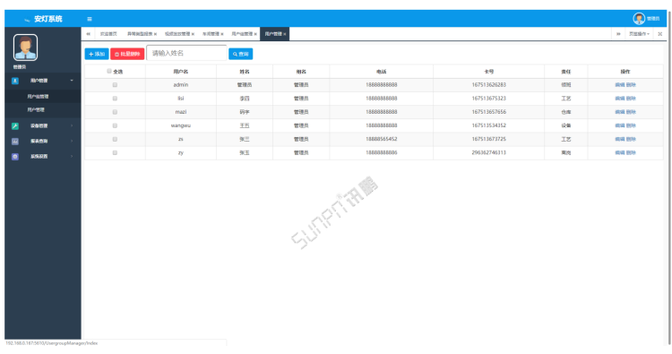 安燈系統軟件管理后臺界面