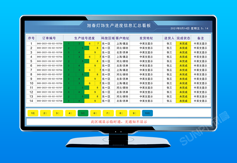 燈飾生產進度信息匯總看板_車間看板管理系統_訊鵬科技