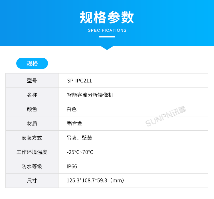 人流分析攝像頭-規格參數