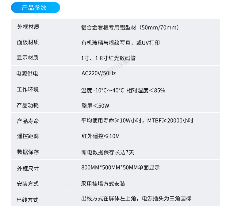 安全運行記錄牌-產品參數